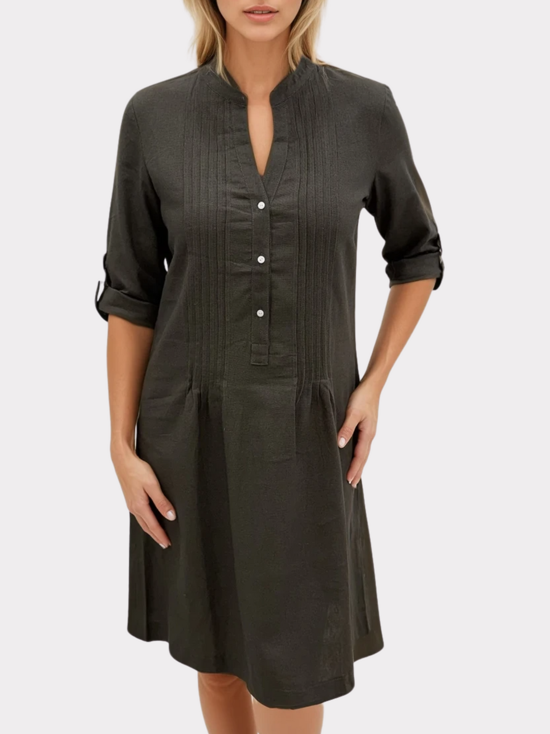 camilla linen dress Camilla Dress by LJCDESIGNS, Statement Peter Pan Collar, Midi Length XS / Black linen (w. White stitch)